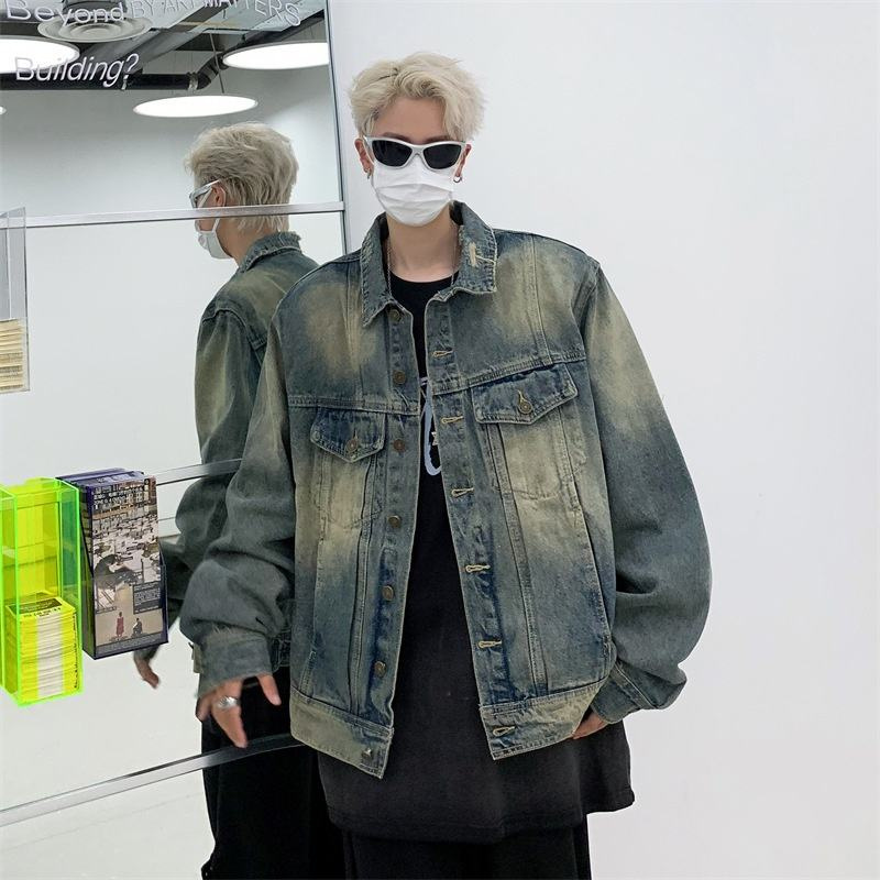 Vintage Loose Men’s Jean Jacket Supplier Supply (7) Loose vintage men’s jean jacket lapel stand collar supplier