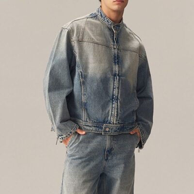 Vintage washed men’s jean jacket trusted supplier