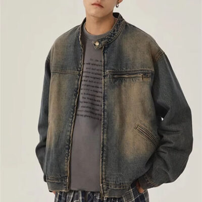 Vintage washed men’s jean jacket trusted supplier