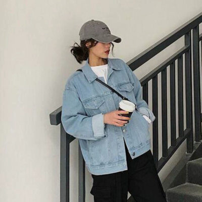 Vintage Korean oversized women’s jean jacket wholesale