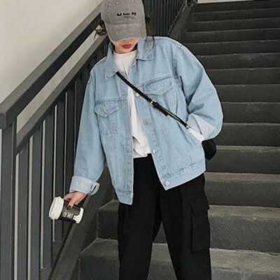 Vintage Korean oversized women’s jean jacket wholesale
