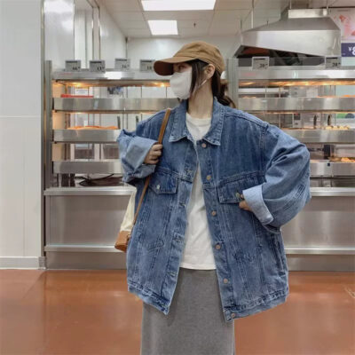 Vintage Korean oversized women’s jean jacket wholesale
