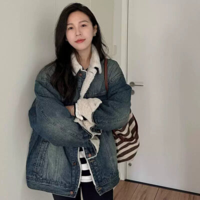 Winter loose vintage women’s jean jacket denim supplier