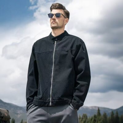 American stand collar autumn men’s jean jacket denim outerwear