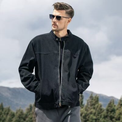 American stand collar autumn men’s jean jacket denim outerwear