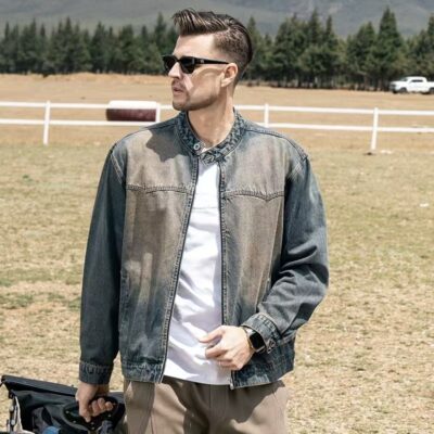 American stand collar autumn men’s jean jacket denim outerwear