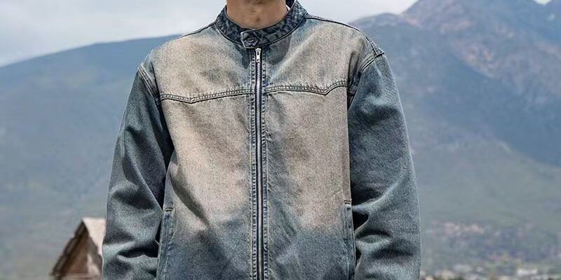 American stand collar autumn men’s jean jacket denim outerwear