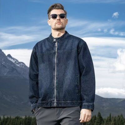 American stand collar autumn men’s jean jacket denim outerwear
