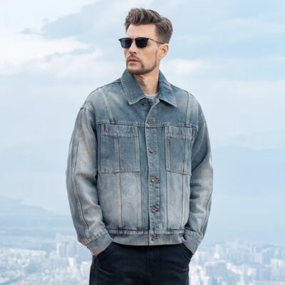 Vintage American autumn fashion men’s jean jacket denim coat