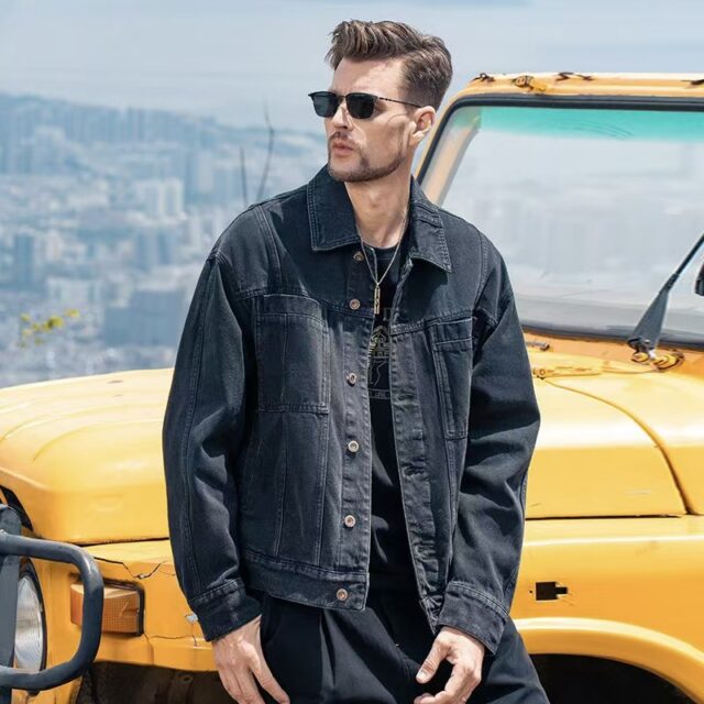 Vintage American autumn fashion men’s jean jacket denim coat