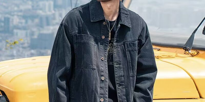 Vintage American autumn fashion men’s jean jacket denim coat