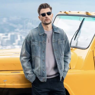 Vintage American autumn fashion men’s jean jacket denim coat