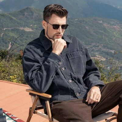 Vintage American autumn fashion men’s jean jacket denim coat