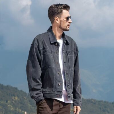 Vintage American autumn fashion men’s jean jacket denim coat