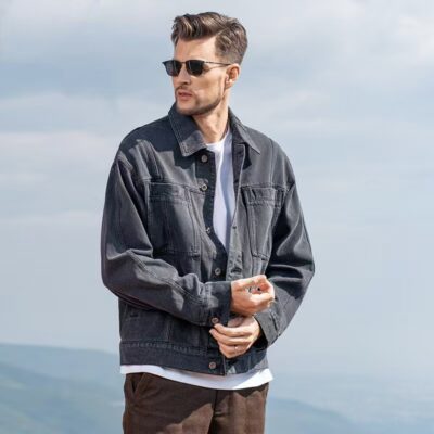 Vintage American autumn fashion men’s jean jacket denim coat