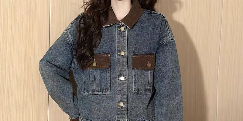 Color block spliced autumn versatile women’s jean jacket denim coat