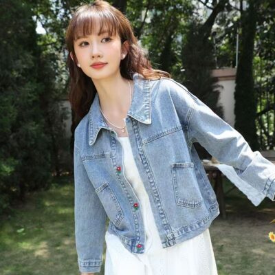 Fresh style embroidered casual women’s jean jacket denim coat