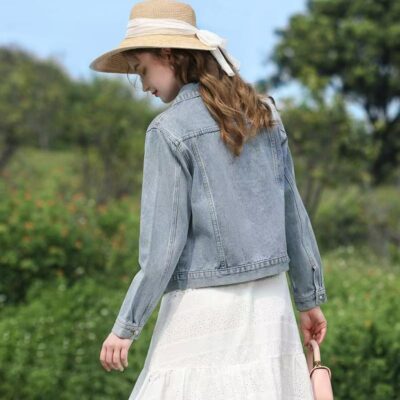 Fresh style embroidered casual women’s jean jacket denim coat