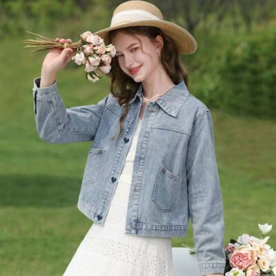 Fresh style embroidered casual women’s jean jacket denim coat