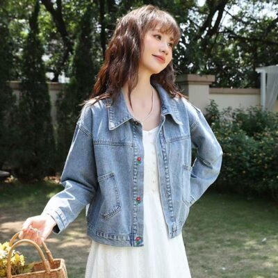 Fresh style embroidered casual women’s jean jacket denim coat