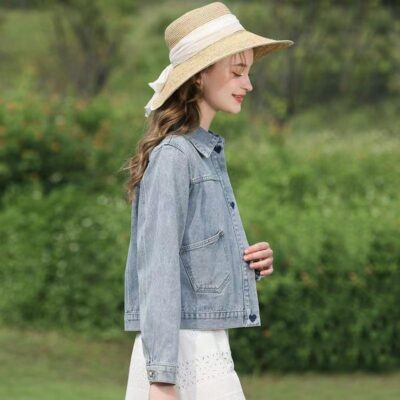Fresh style embroidered casual women’s jean jacket denim coat