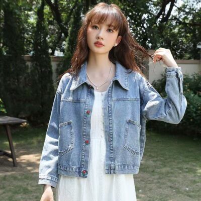 Fresh style embroidered casual women’s jean jacket denim coat