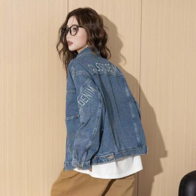 Autumn new letter embroidery women’s jean jacket denim coat