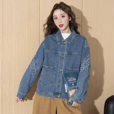 Autumn new letter embroidery women’s jean jacket denim coat