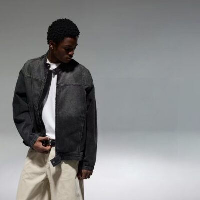Vintage American stand collar men’s jean jacket spring autumn denim coat