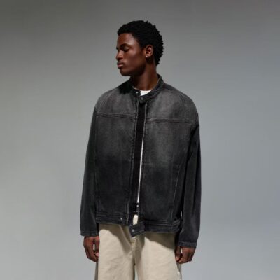 Vintage American stand collar men’s jean jacket spring autumn denim coat