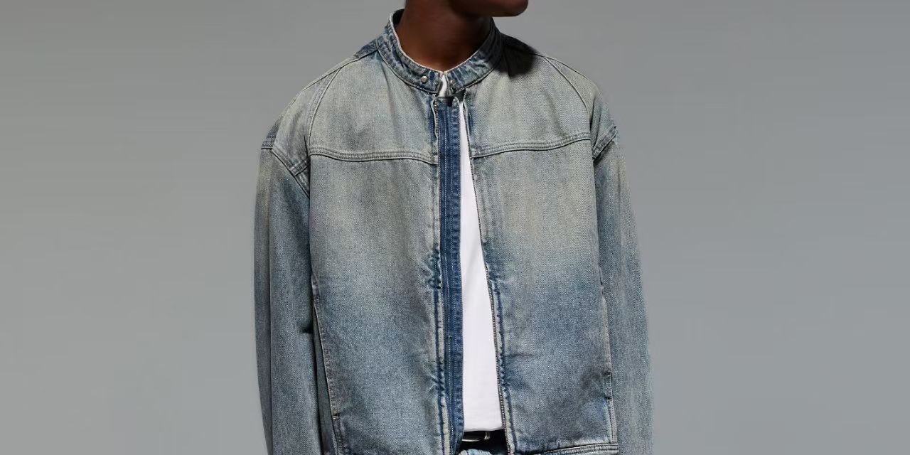 Vintage American stand collar men’s jean jacket spring autumn denim coat