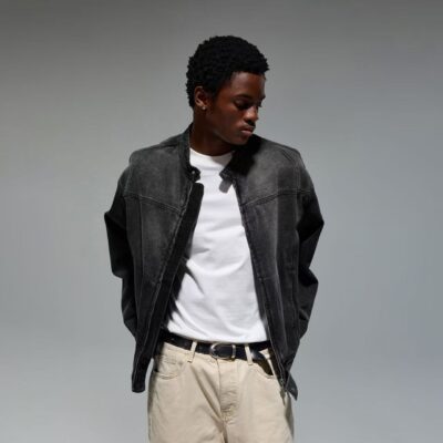 Vintage American stand collar men’s jean jacket spring autumn denim coat