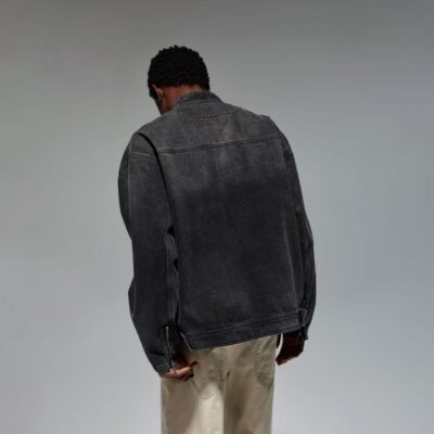 Vintage American stand collar men’s jean jacket spring autumn denim coat