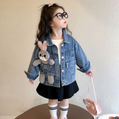 Spring autumn stylish girls kids jean jacket denim coat