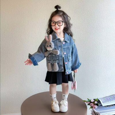 Spring autumn stylish girls kids jean jacket denim coat