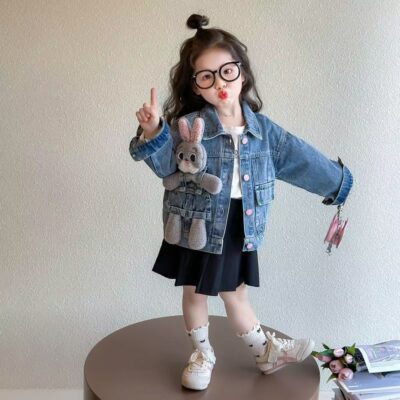 Spring autumn stylish girls kids jean jacket denim coat