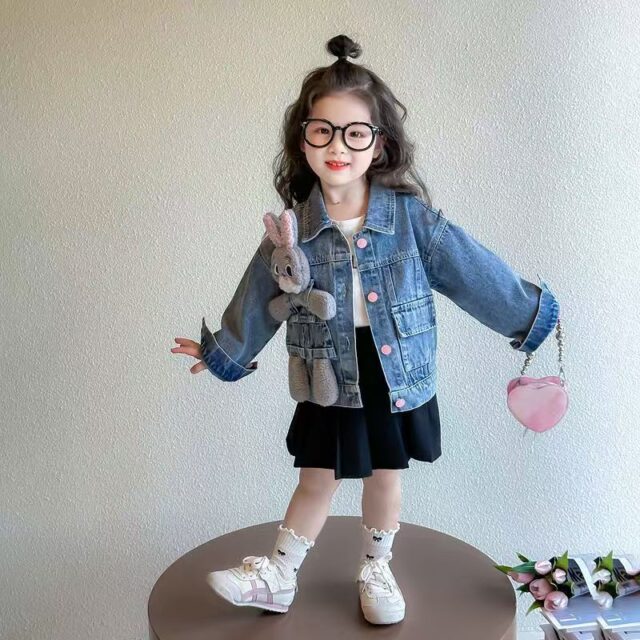 Spring autumn stylish girls kids jean jacket denim coat