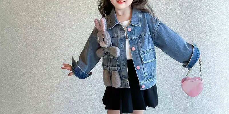 Spring autumn stylish girls kids jean jacket denim coat