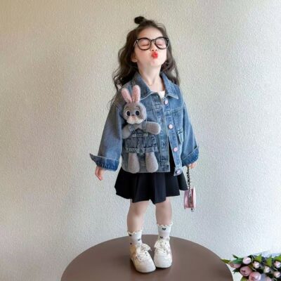 Spring autumn stylish girls kids jean jacket denim coat