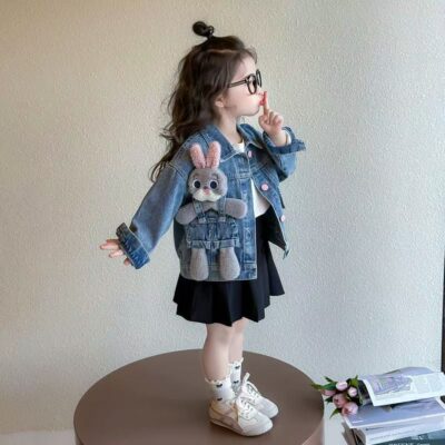 Spring autumn stylish girls kids jean jacket denim coat