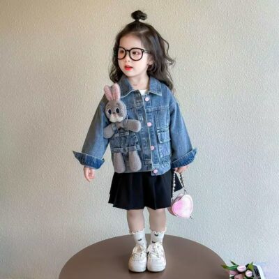 Spring autumn stylish girls kids jean jacket denim coat