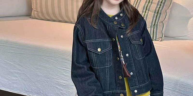 Autumn casual stand collar girls kids jean jacket denim coat