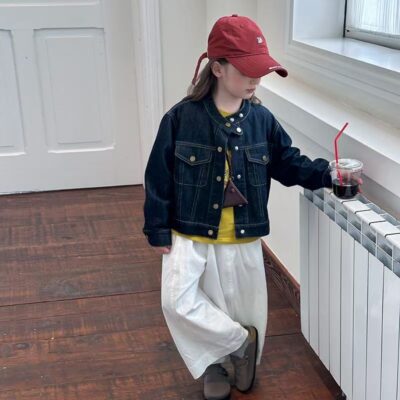 Autumn casual stand collar girls kids jean jacket denim coat
