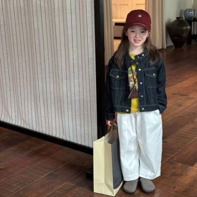 Autumn casual stand collar girls kids jean jacket denim coat