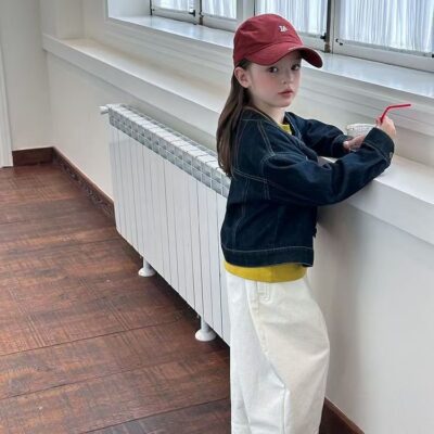 Autumn casual stand collar girls kids jean jacket denim coat