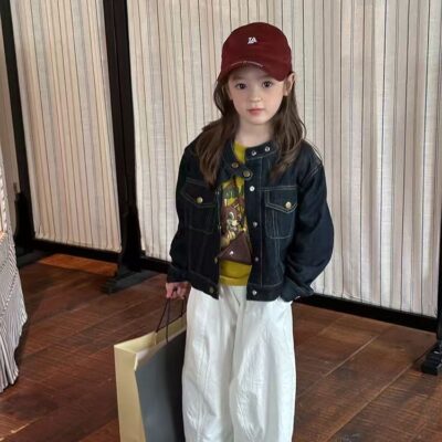 Autumn casual stand collar girls kids jean jacket denim coat