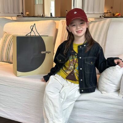 Autumn casual stand collar girls kids jean jacket denim coat