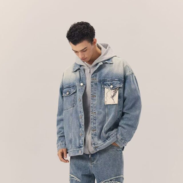 Gradient spring autumn new men's jean jacket fashion denim outerwear