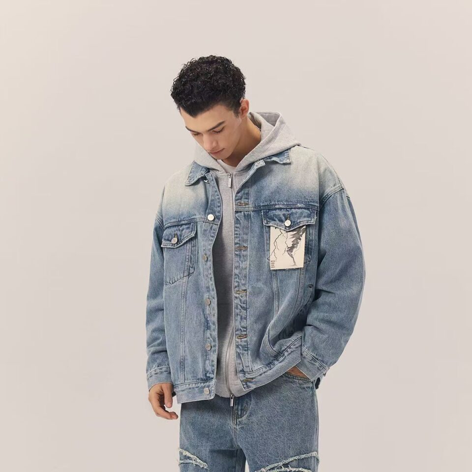 Gradient spring autumn new men's jean jacket fashion denim outerwear