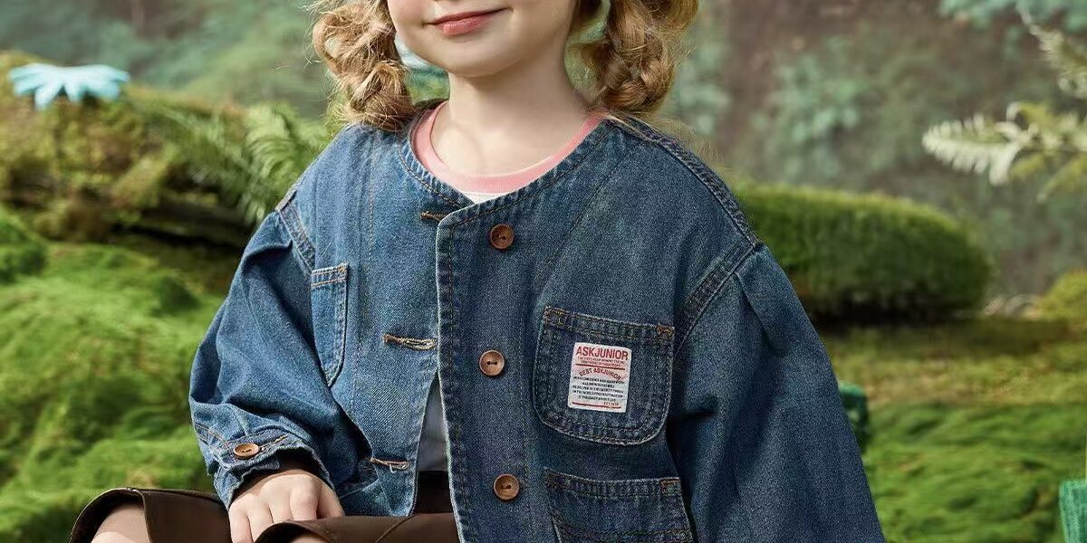 Spring round neck girls kids jean jacket light denim coat